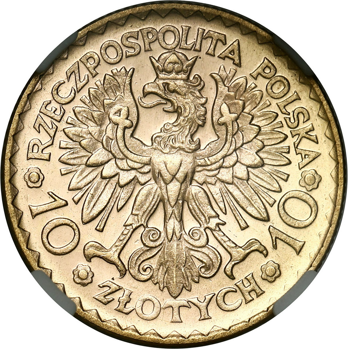 II RP. 10 złotych Bolesław Chrobry 1925 NGC MS66 PL (PROOF LIKE) (MAX)